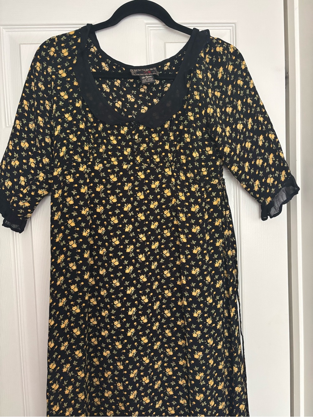 Black Floral Shift Dress with Yellow Accent